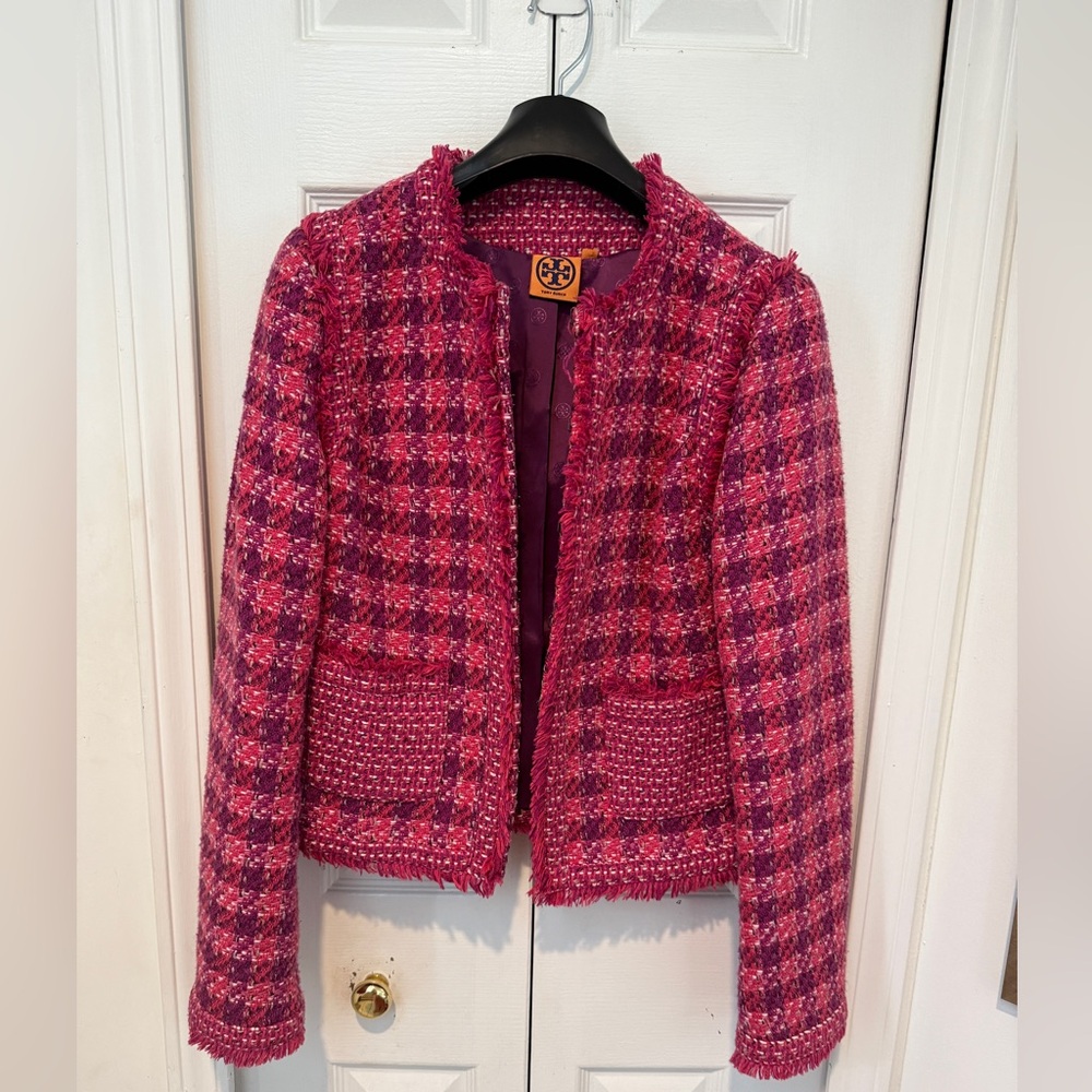 Tory Burch Pink and Purple Tweed Blazer